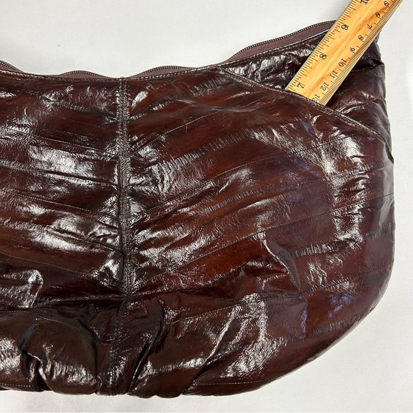 Womens Leather Eel Skin Handbag Hobo Shoulder Size M Zip Soft Luxe Boho Vintage - Picture 6 of 13
